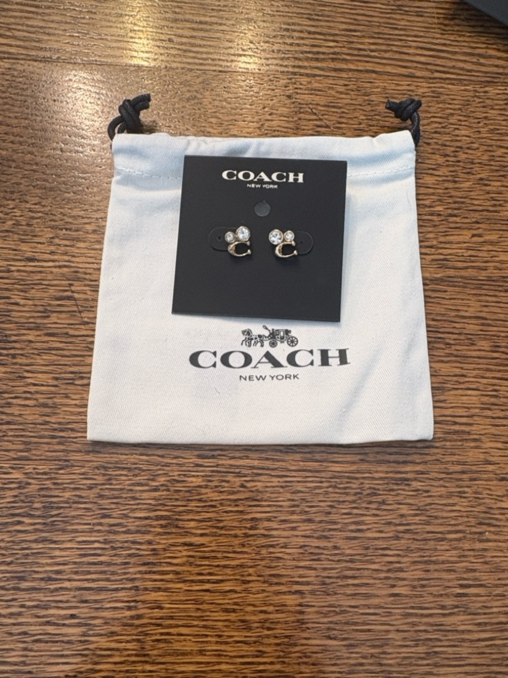 Coach Gold-Tone 'C' Crystal Stud Earrings - Gold & Clear